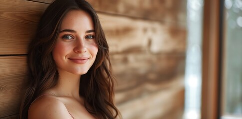 Smiling Young Woman in Cozy Wooden Cabin
