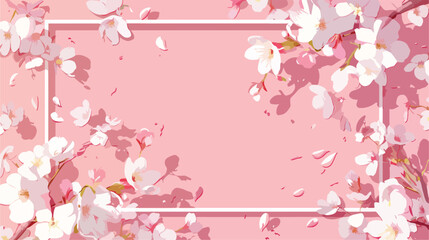 White rectangle frame with a sakura or cherry bloom