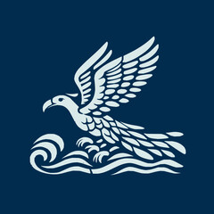 drawing a bird logo, ocean blue 