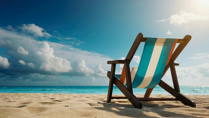 Beach chair on the sand by the sea. Vacation concept