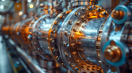 Fototapeta premium Industrial production line. Industrial equipment. Steel pipelines and valves