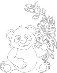 Panda and A Floral Vine Coloring Page. Printable Coloring Worksheet for Adults and Kids. Educational Resources for School and Preschool.