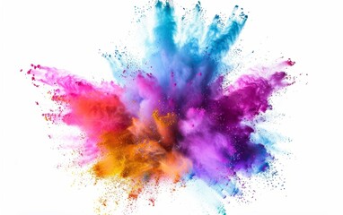 Vibrant multicolored powder explosion on white background.