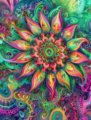 A vividly detailed psychedelic flower with a luminous effect