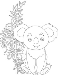 Koala and A Floral Vine Coloring Page. Printable Coloring Worksheet for Adults and Kids. Educational Resources for School and Preschool.