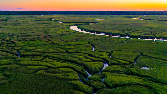 Sunset over the low country marshes and rivers