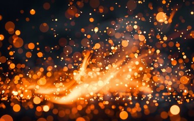Fiery orange sparks scattered across a dark background. - Powered by Adobe