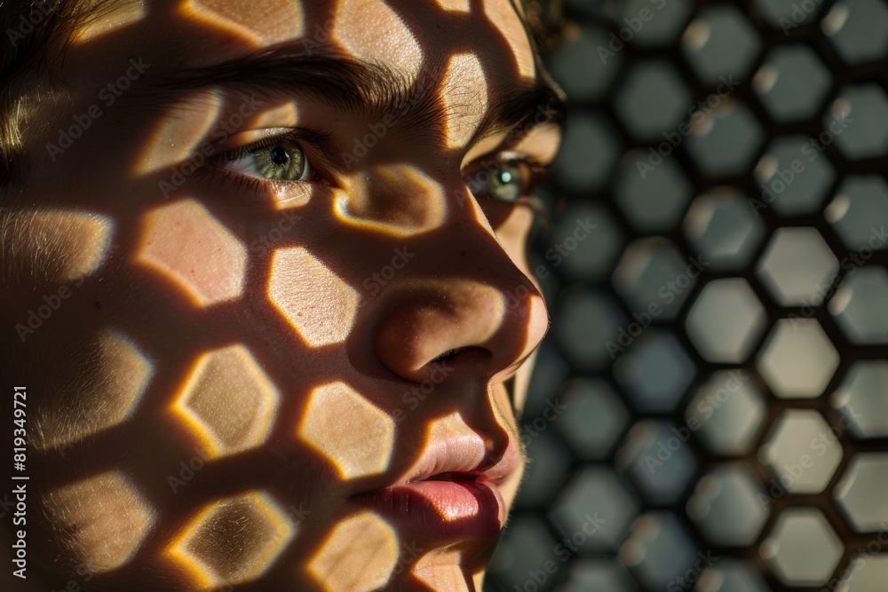 Poster A close-up of a dark, hexagonal pattern creates an abstract, geometric design with a visually intriguing effect