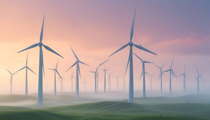 wind turbines in the sunset