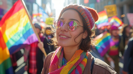 Fototapeta premium AI-Crafted: Vibrant LGBT Pride Parade with Rainbow Flag