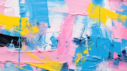 Vibrant Abstract Painting with Blue, Pink, and Yellow Brushstrokes