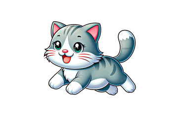 Cartoon cat with beautiful eyes, stylized and cute, bright colors, adorable on a white background