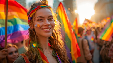 Obraz premium AI-Crafted: Vibrant LGBT Pride Parade with Rainbow Flag