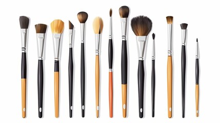 Set of different paintbrushes with white background. Generative AI