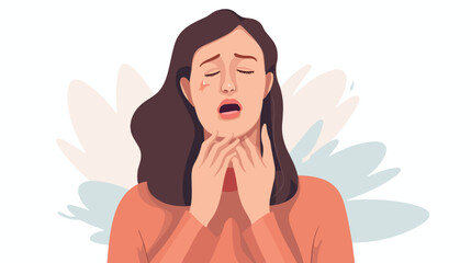 Woman having sore throat symptom of flu cartoon vec