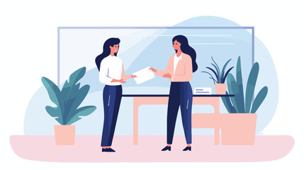 Woman hr giving business card to female vector flat