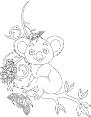 Koala and A Floral Vine Coloring Page. Printable Coloring Worksheet for Adults and Kids. Educational Resources for School and Preschool.