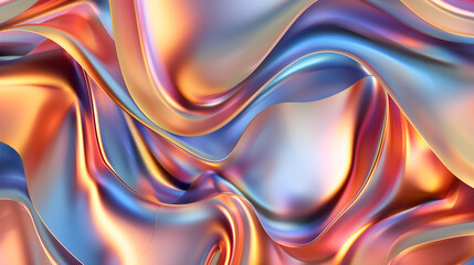 Fototapeta premium An abstract background with fluid organic shapes in a spectrum of colors fading into each other, accented with hints of metallic gold and silver, creating a calming and harmonious atmosphere....