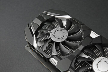 Computer graphics card on black background, closeup