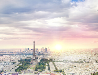 Eiffel tower in Paris at sunset.