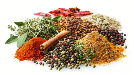 Assorted Spices and Herbs on a White Background