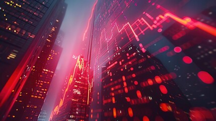 Obraz premium Create a photorealistic image of a city street with skyscrapers at night