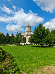 Arges Monastery, Romania. Curtea de Arges, legend of Manole landmark in medieval Wallachia, Romania.