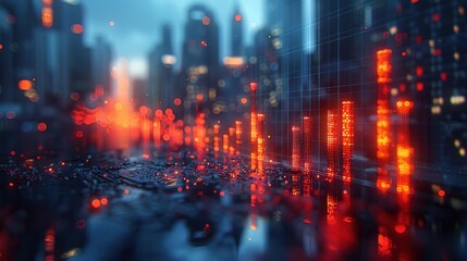 Fototapeta premium A digital city with a grid of red lights. The city is dark and mysterious.