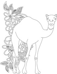 Camel and A Floral Vine Coloring Page. Printable Coloring Worksheet for Adults and Kids. Educational Resources for School and Preschool.