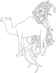 Camel and A Floral Vine Coloring Page. Printable Coloring Worksheet for Adults and Kids. Educational Resources for School and Preschool.
