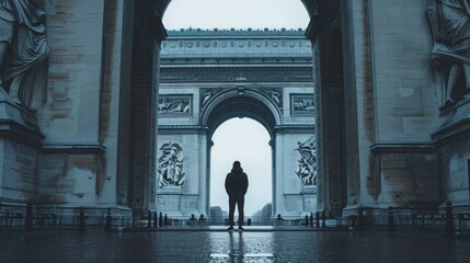 man standing under the Arc de Triomphe in Paris
