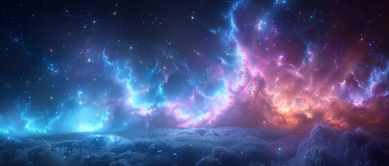 Fantasy night sky with milky way. Surreal night sky with the Milky Way's radiant colors casting a celestial glow over a silent. 