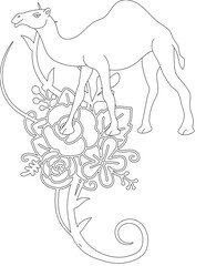 Camel and A Floral Vine Coloring Page. Printable Coloring Worksheet for Adults and Kids. Educational Resources for School and Preschool.