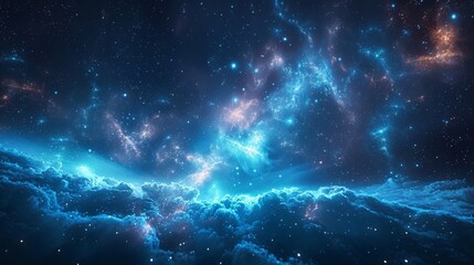 Obraz premium Fantasy night sky with milky way. Surreal night sky with the Milky Way's radiant colors casting a celestial glow over a silent. 