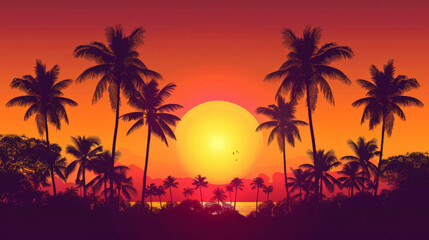 Fototapeta na wymiar tropical sunset on en beach with palms