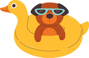 Dog In Inflatable Duck Ring