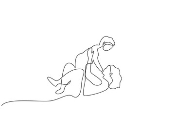 mother son playing relax fly home life one line art design