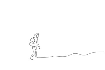 male people nature walking far away walk one line art design vector