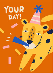 Birthday Leopard Cartoon Postcard