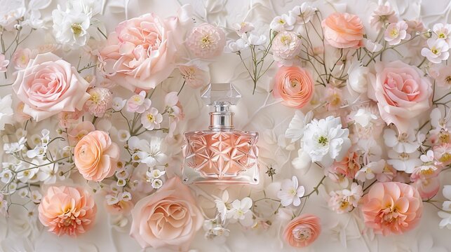 a small rose perfume bottle with flowers, in the style of instax, pierre-mony chan