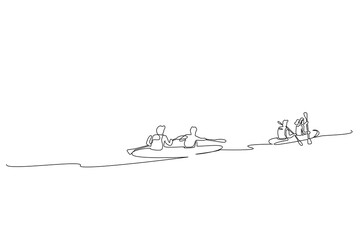 people kayak canoe boat summer activity sport lifestyle one line art design vector