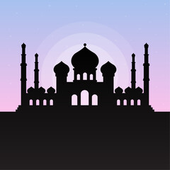 Vector Ramadan Background With Mosque Silhouette In Flat Style