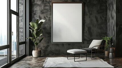 Mock up poster frame in a modern Art Deco style living room interior, 3D render, 3D illustration.
