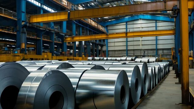 roll steel, stainless or galvanized steel coil inside factory or warehouse. Include overhead crane, hoist hook
