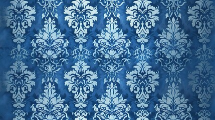 Blue wallpaper with damask pattern background,