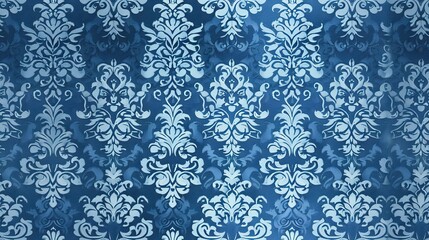 Blue wallpaper with damask pattern background,