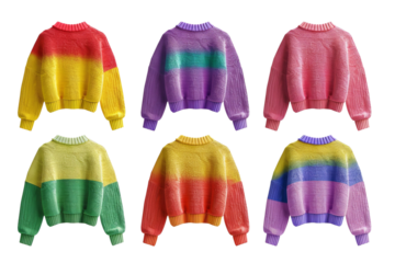 A set of sweaters of various patterns and colors is ready for use. This cute knit sweater is from Grandma on a transparent background.