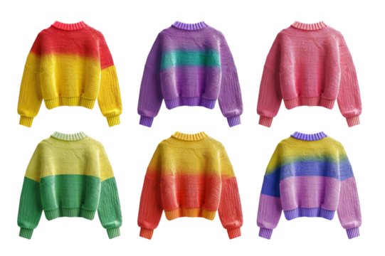 A set of sweaters of various patterns and colors is ready for use. This cute knit sweater is from Grandma on a transparent background.