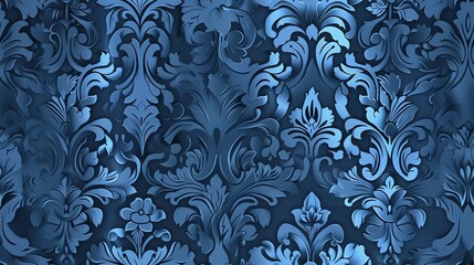 Blue wallpaper with damask pattern background,