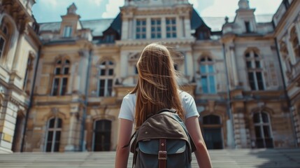  Student girl in front of the university building